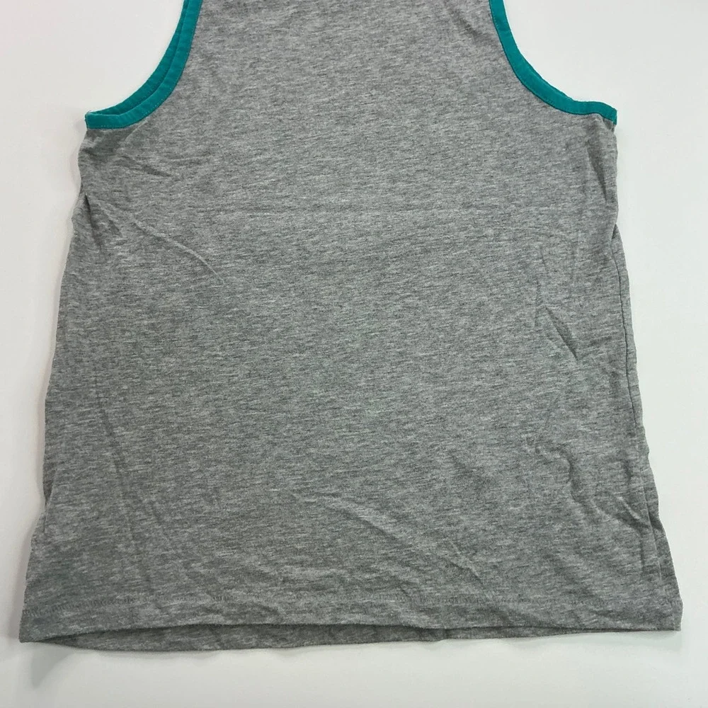Old Navy Gray T-Rex Graphic Tank Top Kids Size M 8 Dinosaur Teal Trim